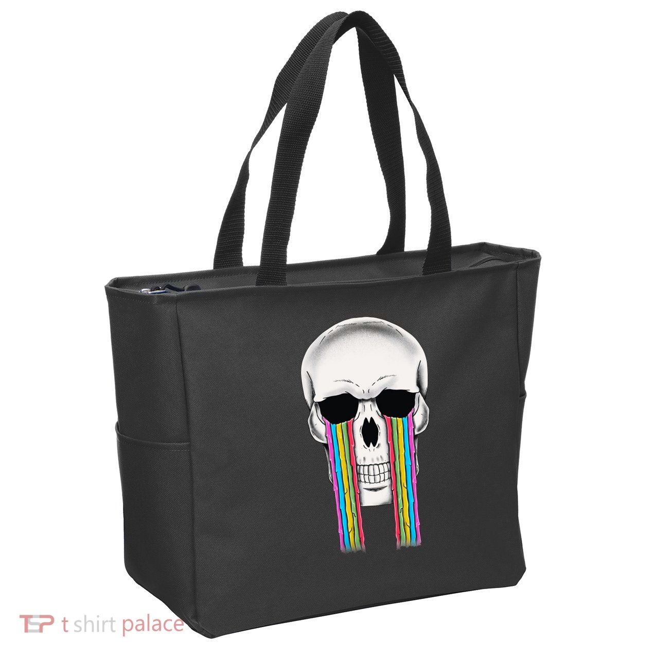 Tear Drop Crying Sad Rainbow Skull Drip Zip Tote Bag