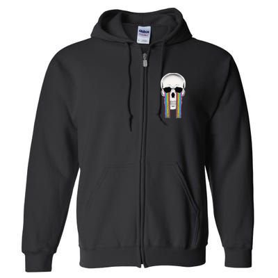 Tear Drop Crying Sad Rainbow Skull Drip Full Zip Hoodie