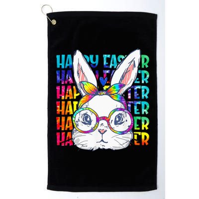 Tie Dye Cute Bunny Rabbit Face Glasses Easter Day Platinum Collection Golf Towel