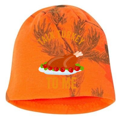 Turkey Day Cool Gift Talk Turkey To Me Thanksgiving Day Gift Kati - Camo Knit Beanie