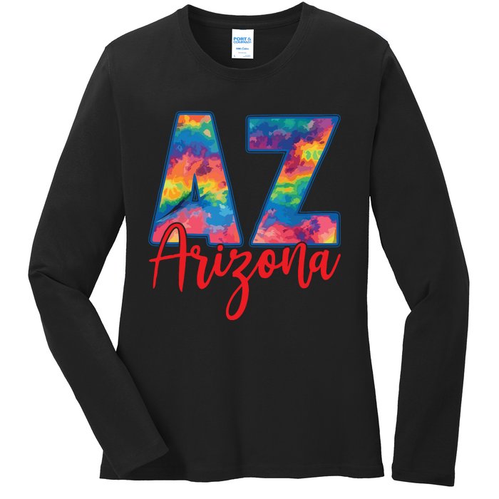 Tie Dye Colorful Heart Arizona State Gift Ladies Long Sleeve Shirt