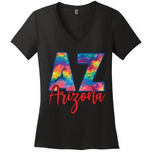 Tie Dye Colorful Heart Arizona State Gift Women's V-Neck T-Shirt