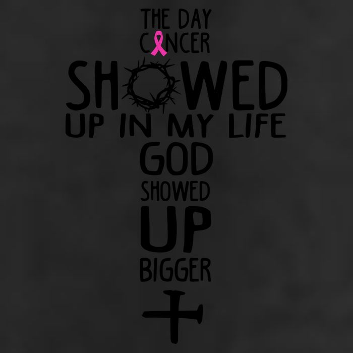 The Day Cancer Showed Up In My Lift God Showed Up Bigger Faith 7 Panel Mesh Trucker Snapback Hat