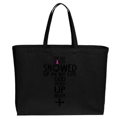 The Day Cancer Showed Up In My Lift God Showed Up Bigger Faith Cotton Canvas Jumbo Tote