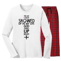 The Day Cancer Showed Up In My Lift God Showed Up Bigger Faith Women's Long Sleeve Flannel Pajama Set 