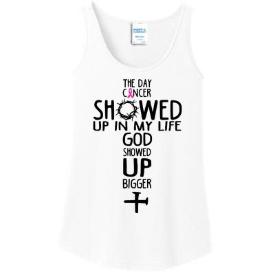 The Day Cancer Showed Up In My Lift God Showed Up Bigger Faith Ladies Essential Tank