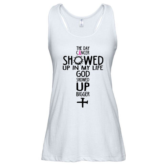 The Day Cancer Showed Up In My Lift God Showed Up Bigger Faith Ladies Essential Flowy Tank