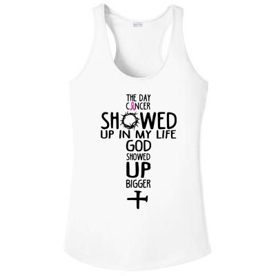 The Day Cancer Showed Up In My Lift God Showed Up Bigger Faith Ladies PosiCharge Competitor Racerback Tank