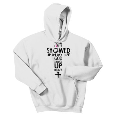 The Day Cancer Showed Up In My Lift God Showed Up Bigger Faith Kids Hoodie