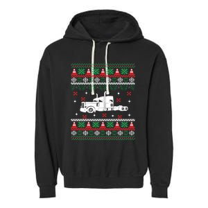 Truck Driver Christmas Ugly Sweater Trucker Garment-Dyed Fleece Hoodie