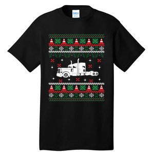 Truck Driver Christmas Ugly Sweater Trucker Tall T-Shirt