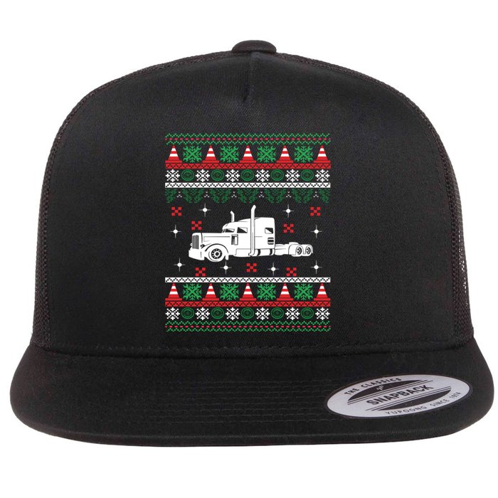 Truck Driver Christmas Ugly Sweater Trucker Flat Bill Trucker Hat