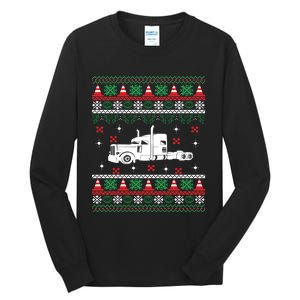 Truck Driver Christmas Ugly Sweater Trucker Tall Long Sleeve T-Shirt