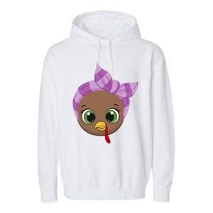 Thanksgiving Day Cute Turkey Face Cute Purple Headband Gift Garment-Dyed Fleece Hoodie