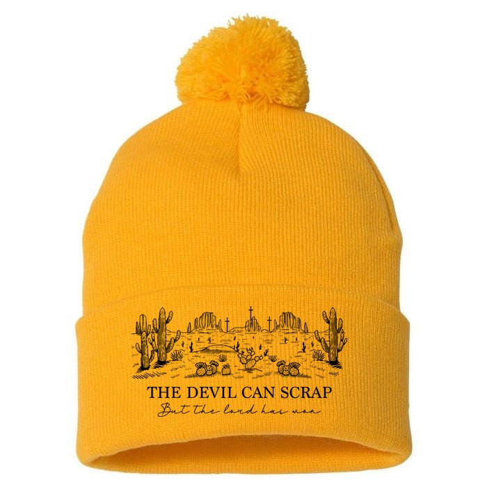 The Devil Can Scrap But The Lord Has Won Western Pom Pom 12in Knit Beanie