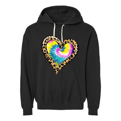 Tie Dye Colorful Cute Leopard Heart Love Hippie Garment-Dyed Fleece Hoodie