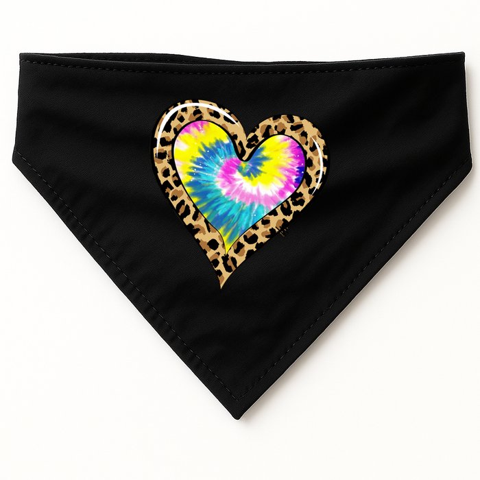 Tie Dye Colorful Cute Leopard Heart Love Hippie USA-Made Doggie Bandana