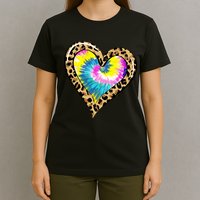 Tie Dye Colorful Cute Leopard Heart Love Hippie T-Shirt