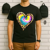 Tie Dye Colorful Cute Leopard Heart Love Hippie T-Shirt