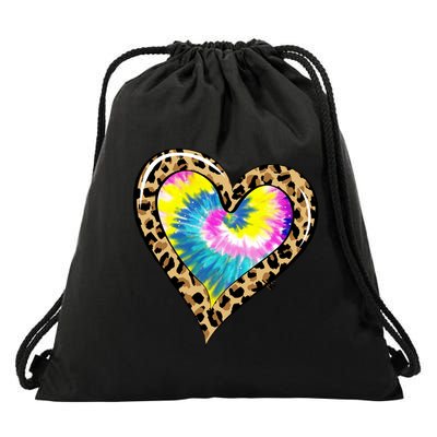 Tie Dye Colorful Cute Leopard Heart Love Hippie Drawstring Bag