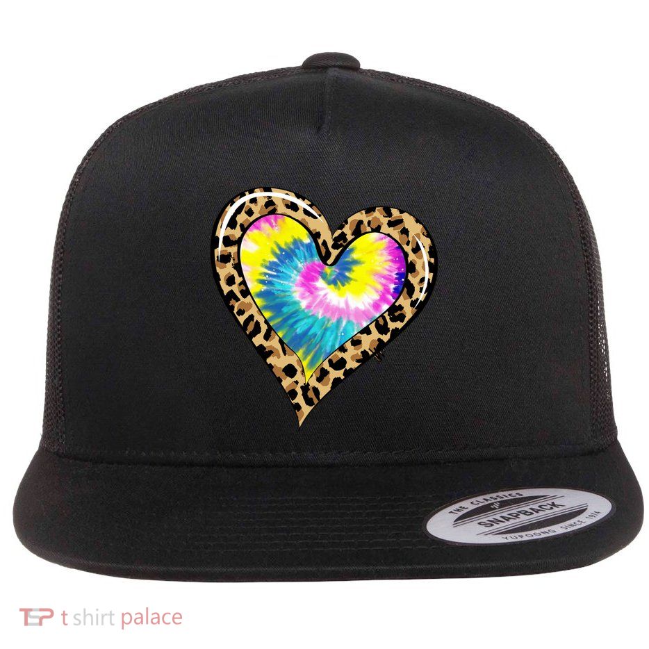 Tie Dye Colorful Cute Leopard Heart Love Hippie Flatbill Hat