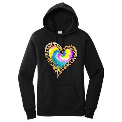 Tie Dye Colorful Cute Leopard Heart Love Hippie Women's Pullover Hoodie