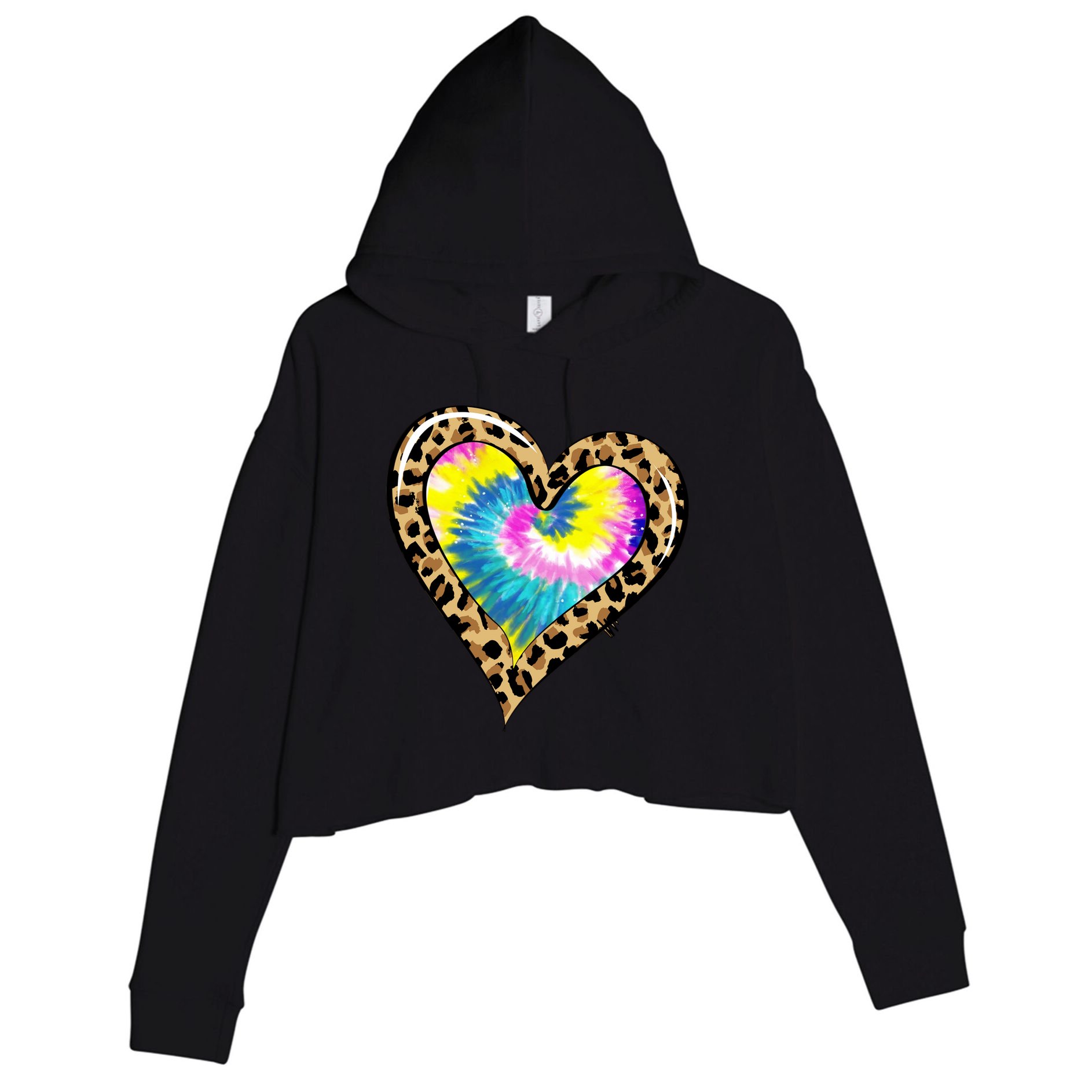 Tie Dye Colorful Cute Leopard Heart Love Hippie Crop Fleece Hoodie