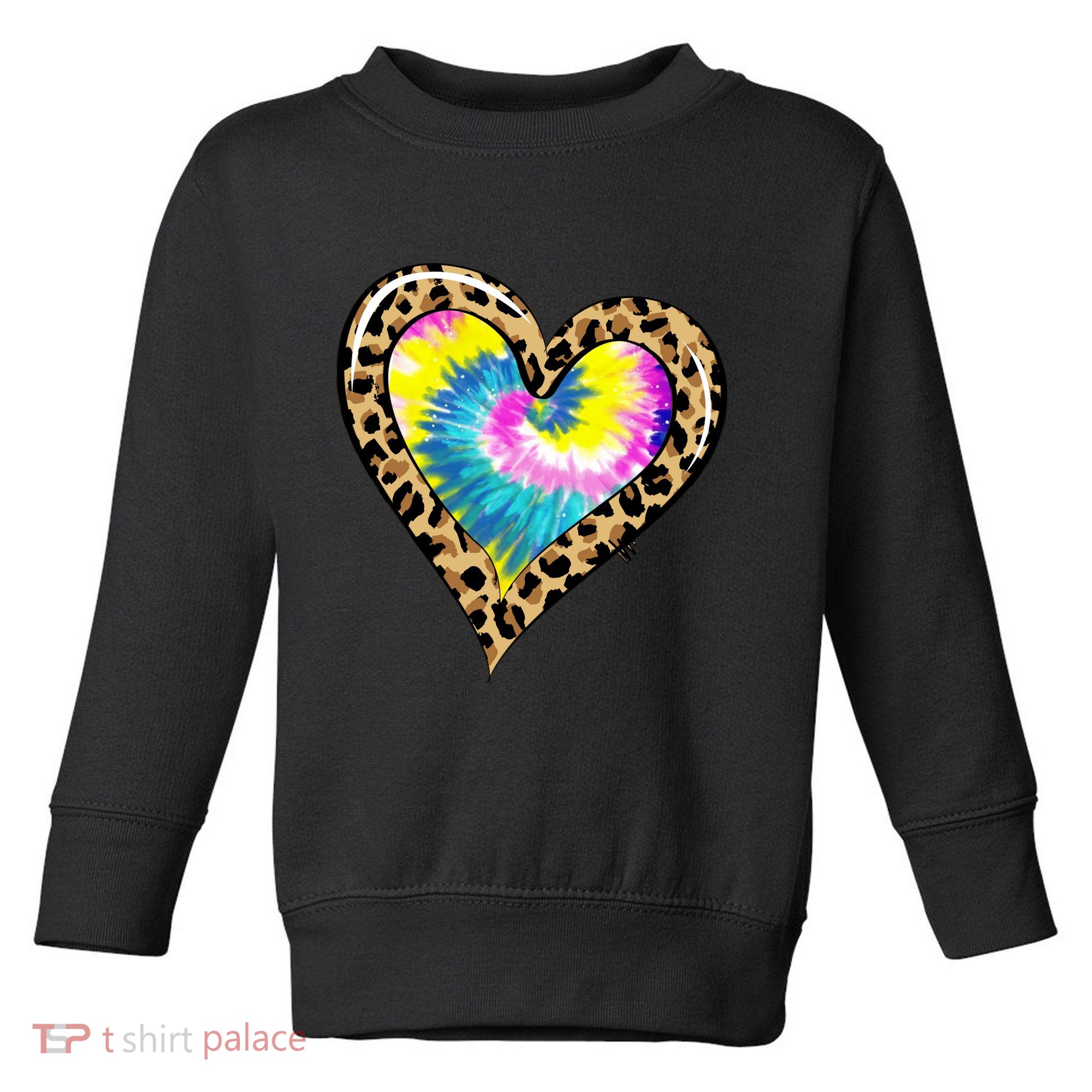 Tie Dye Colorful Cute Leopard Heart Love Hippie Toddler Sweatshirt