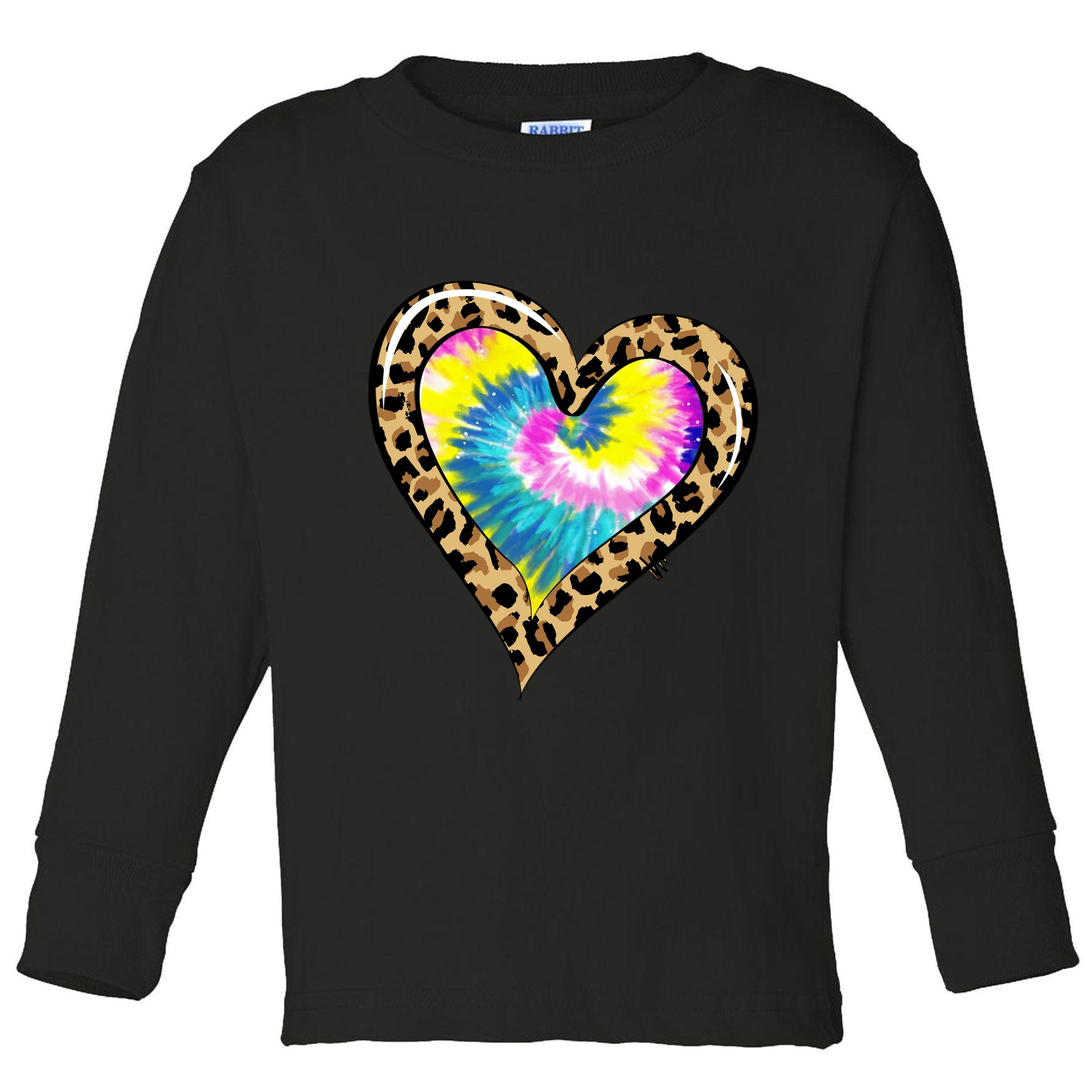 Tie Dye Colorful Cute Leopard Heart Love Hippie Toddler Long Sleeve Shirt