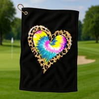 Tie Dye Colorful Cute Leopard Heart Love Hippie Golf Towel