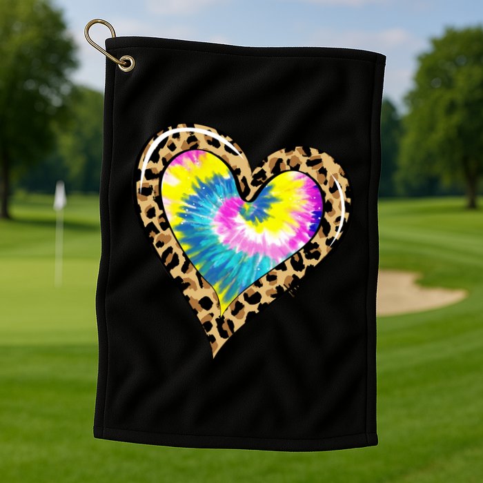 Tie Dye Colorful Cute Leopard Heart Love Hippie Golf Towel
