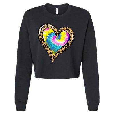 Tie Dye Colorful Cute Leopard Heart Love Hippie Cropped Pullover Crew