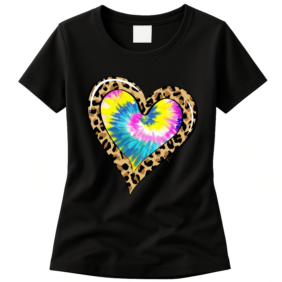 Tie Dye Colorful Cute Leopard Heart Love Hippie Womens T-Shirt