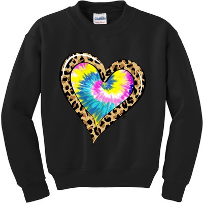 Tie Dye Colorful Cute Leopard Heart Love Hippie Kids Sweatshirt