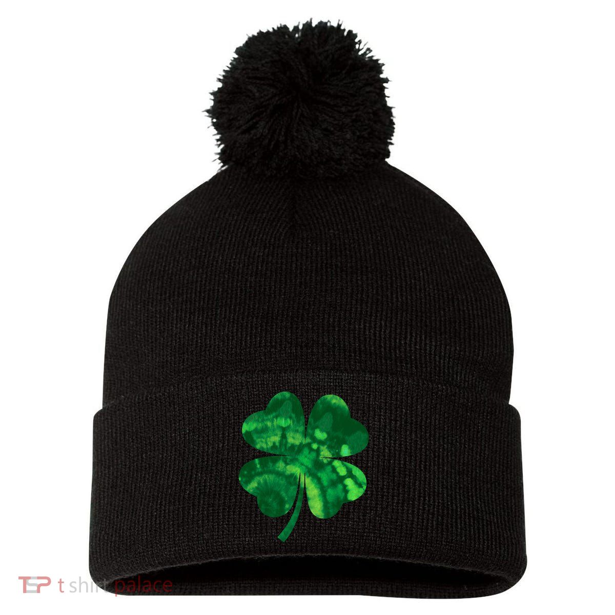 Tie Dye Clover St Patrick's Day Pom Pom 12in Knit Beanie