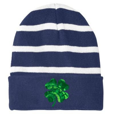 Tie Dye Clover St Patrick's Day Striped Beanie with Solid Band