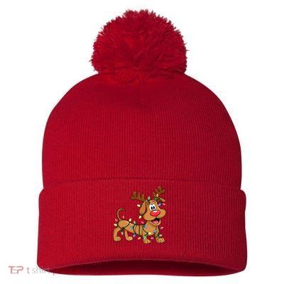 Toy Dog Christmas Matching Family Slinky Pom Pom 12in Knit Beanie