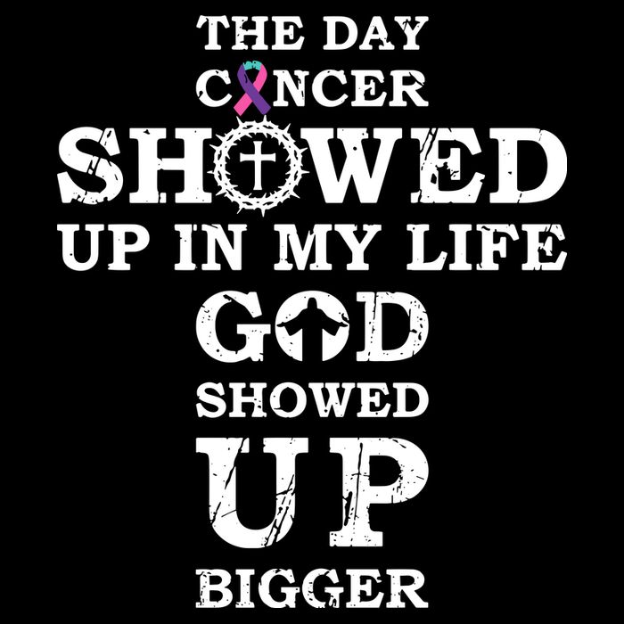 The Day Cancer Showed Up In My Life God Showed Up Bigger Drawstring Bag