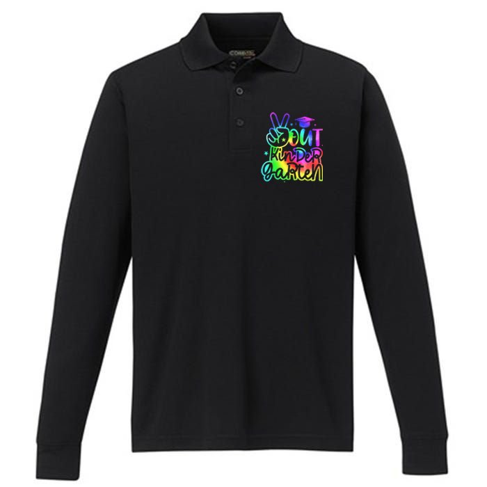 Tie Dye Colorful Peace Sign Hand Out Kindergarten Graduation Performance Long Sleeve Polo