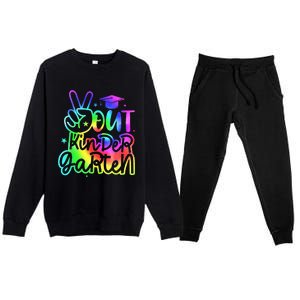 Tie Dye Colorful Peace Sign Hand Out Kindergarten Graduation Premium Crewneck Sweatsuit Set