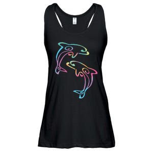 Tie Dye Dolphins Swimming Ladies Essential Flowy Tank