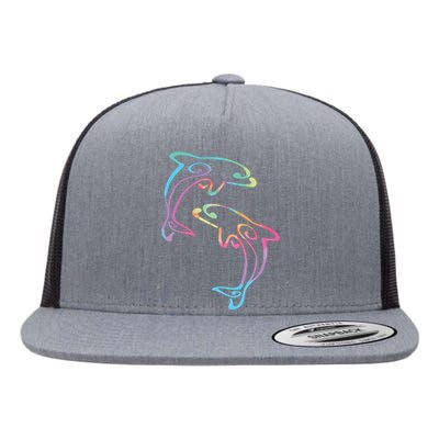 Tie Dye Dolphins Swimming Flat Bill Trucker Hat