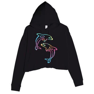 Tie Dye Dolphins Swimming Crop Fleece Hoodie