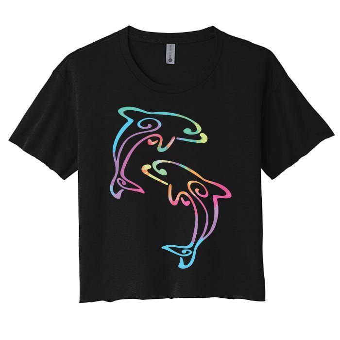 Tie Dye Dolphins Swimming Women's Crop Top Tee