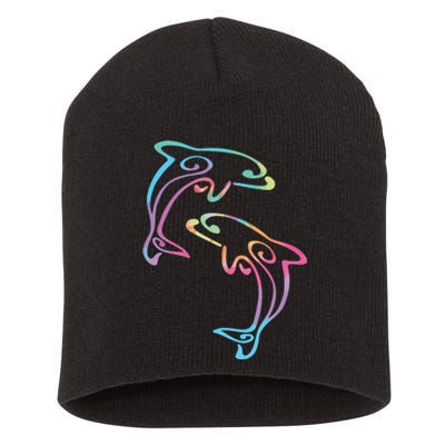 Tie Dye Dolphins Swimming Short Acrylic Beanie