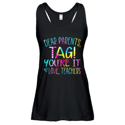 Tie Dye Dear Parents Tag Youre It Last Day Of School Teacher Ladies Essential Flowy Tank