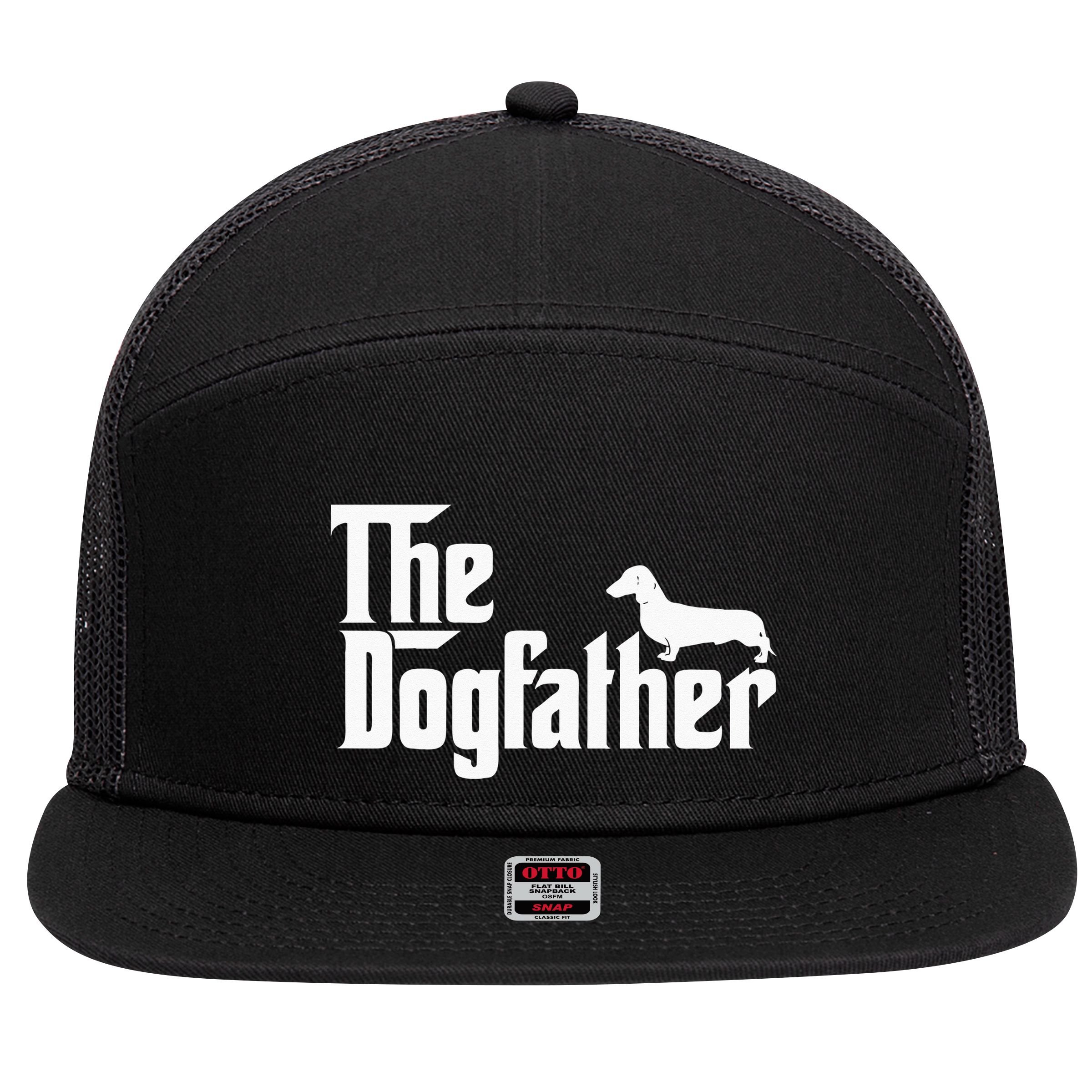 The Dogfather Dachshund Funny Father Dog Lover 7 Panel Mesh Trucker Snapback Hat