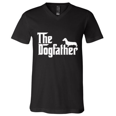 The Dogfather Dachshund Funny Father Dog Lover V-Neck T-Shirt