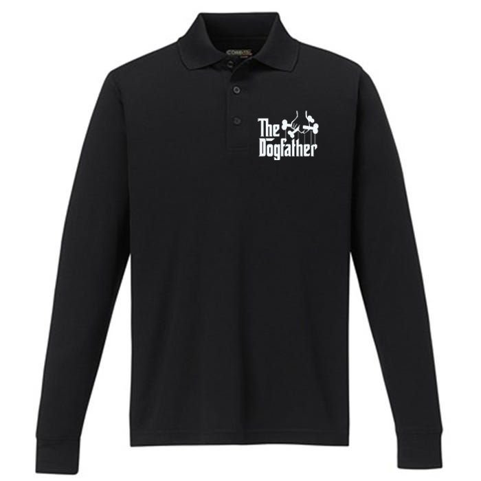 The Dogfather Dog Dad Fathers Day Gift Dog Lover Performance Long Sleeve Polo