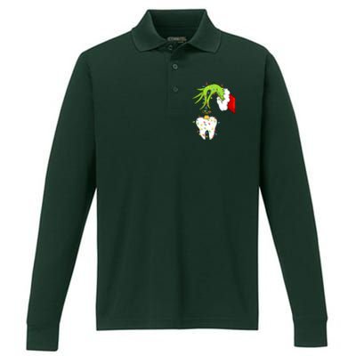 Tooth Dentist Dental Christmas Holiday Performance Long Sleeve Polo